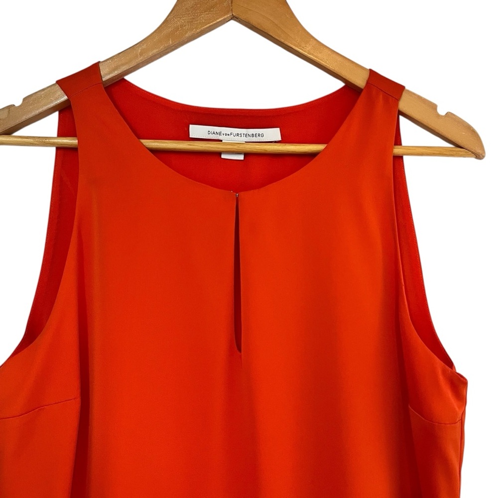 Diane Von Furstenburg silk blend sleeveless orange top Sz M excellent condition - Picture 3 of 11